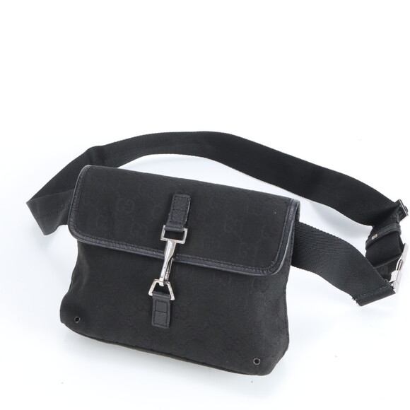 Gucci GG Canvas 92543 Leather Body Bag Waist Pouch Shoulder for Men